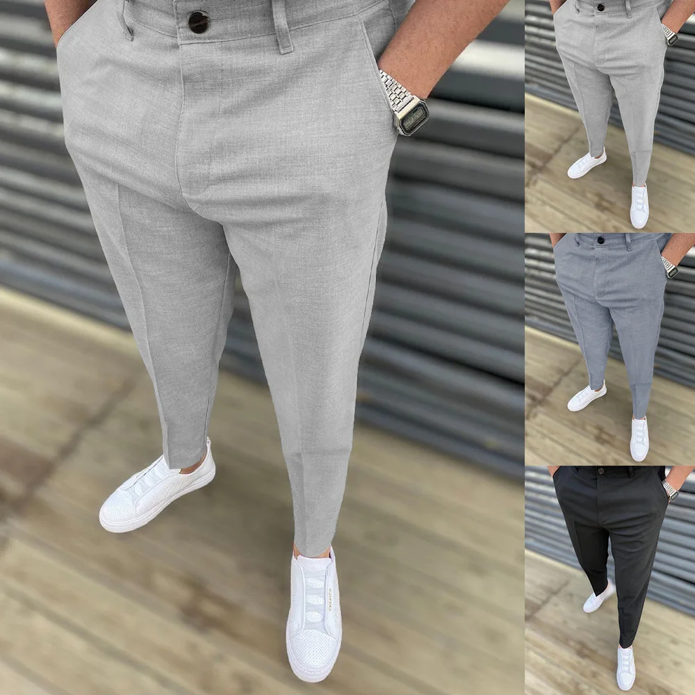 Men Casual  Pants Formal Social Streetwear Pencil Trouser For Men's Business Office Workers Wedding Straight Suit Pants Hot Sale