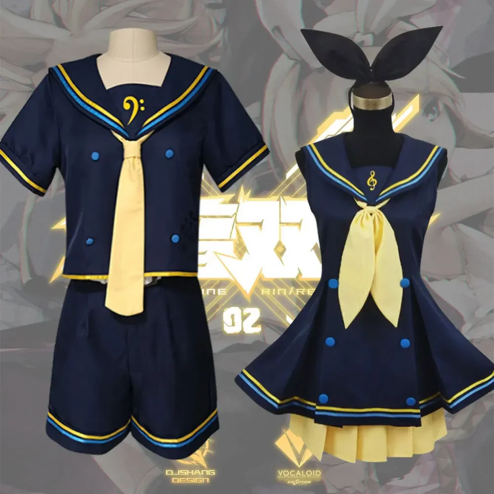 

New miku Rin Len Halloween Uniform Cosplay Complete Costumes sets Tops+Shorts accessories women men suit