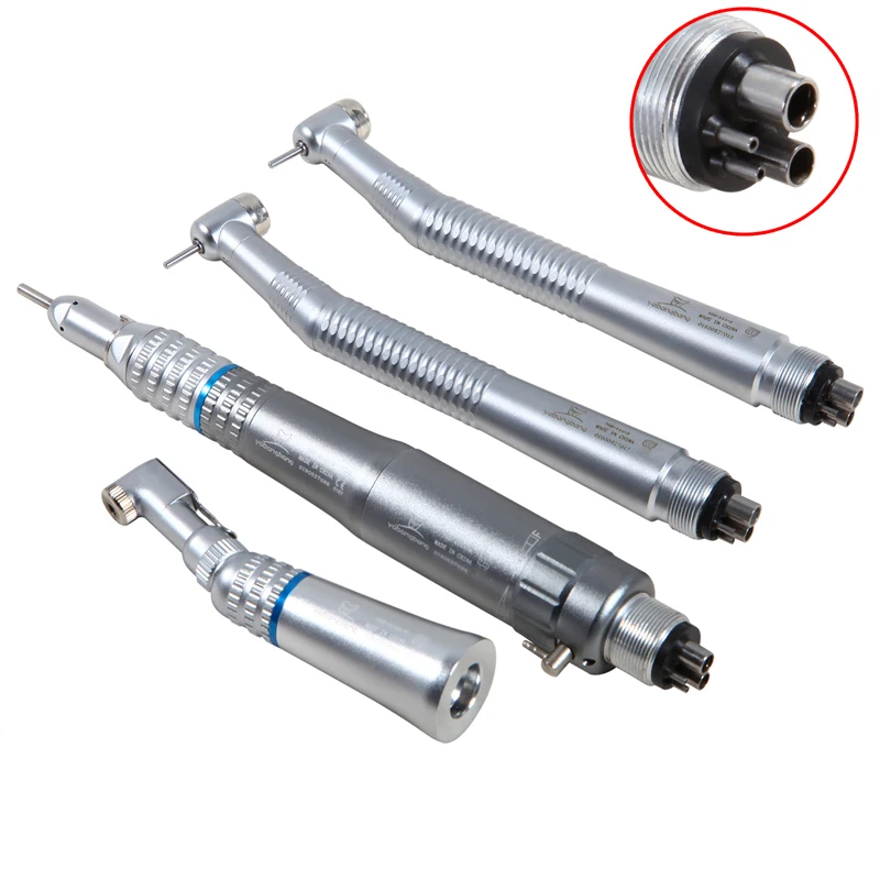 Dental 4 Holes 2 High Speed + 1 Low Speed Handpiece Air Turbine Kits 1:1Ratio Push Button fit NSK Style 4 Colors