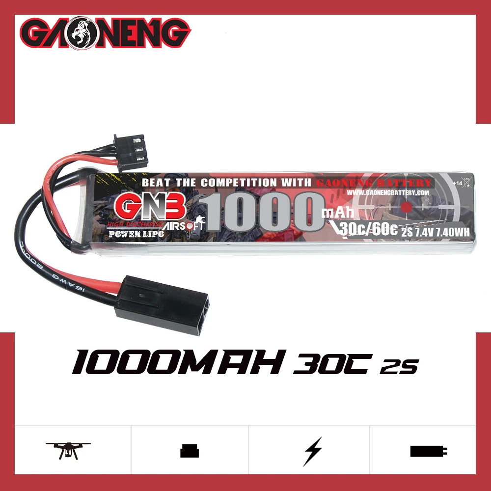 

2PCS Gaoneng GNB 1000mAh 7.4V 2S 30C Lipo Battery With MS Mini Tamiya Plug For Jinming Lehui Electric Water Gun Toy Airsoft Gun