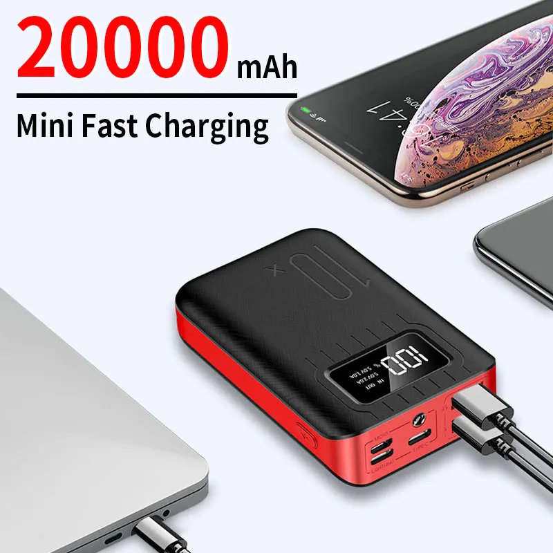 Mini Fast Charging Power Bank 20000mAh Portable Charger 2USB Output Digital Display External Battery with Flashlight For  Xiaomi