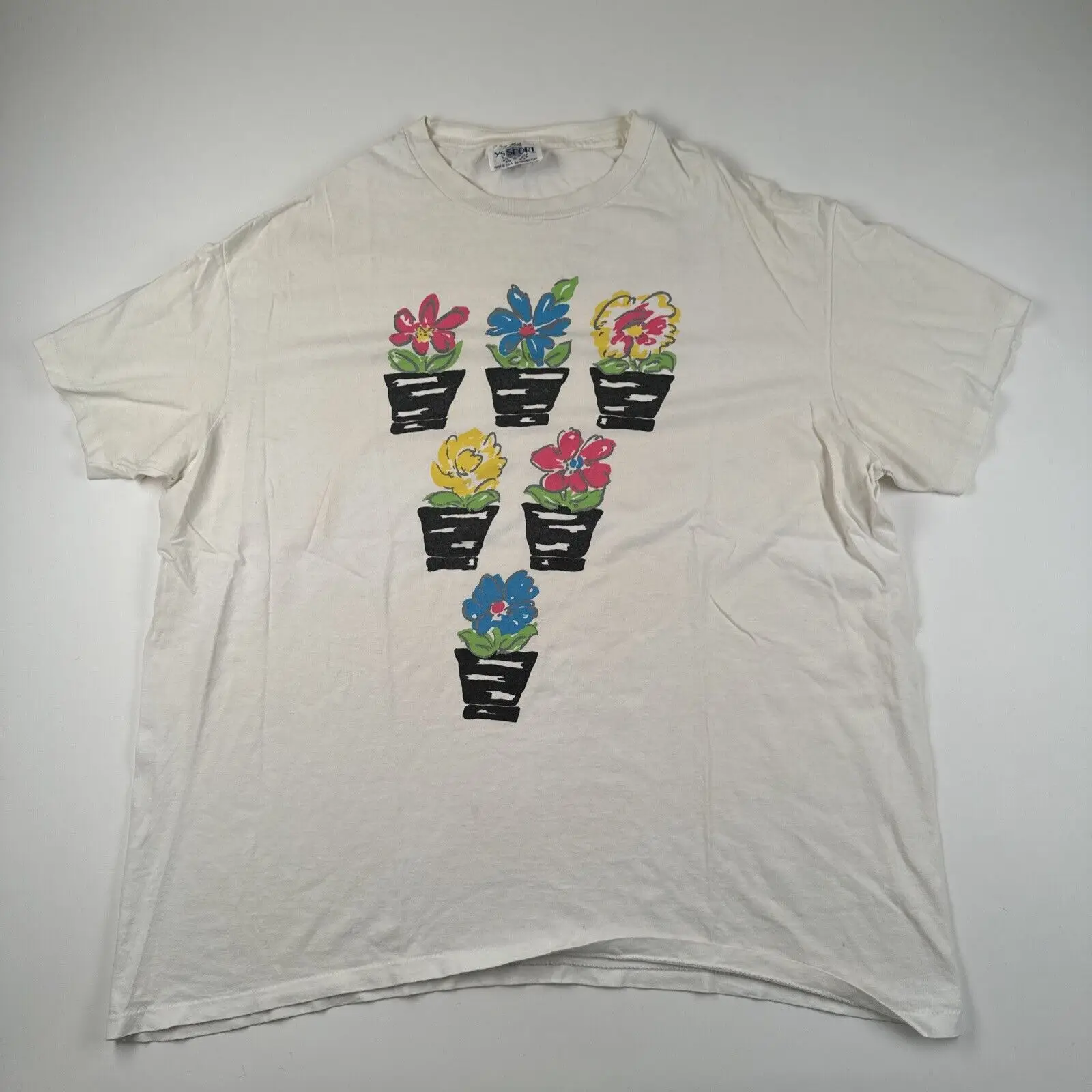 Винтажная футболка с цветочным рисунком 90-х годов размер Xl Pot Art