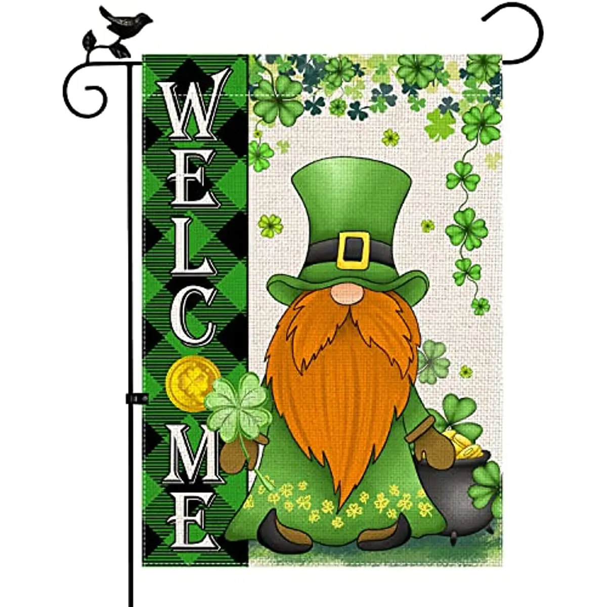 

St. Patrick's Day Garden Banner Shamrock Gnome Clover Welcome Banner, Spring Yard Farmhouse Outdoor Decoration