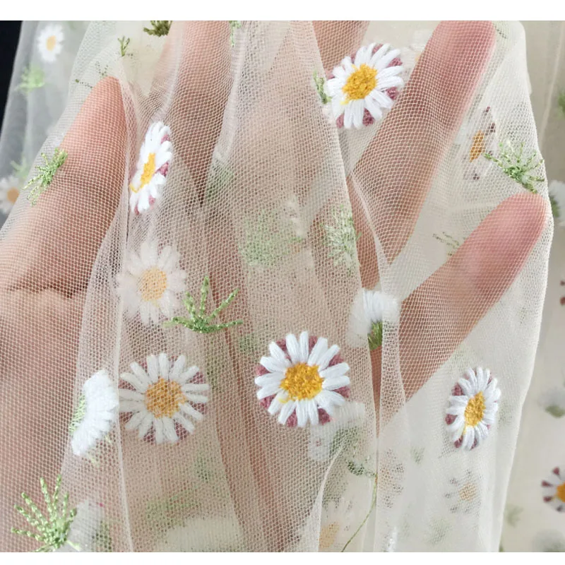 3/5/10 ярдов мягкая Тюлевая ткань с цветочной вышивкой маргариток для платьев