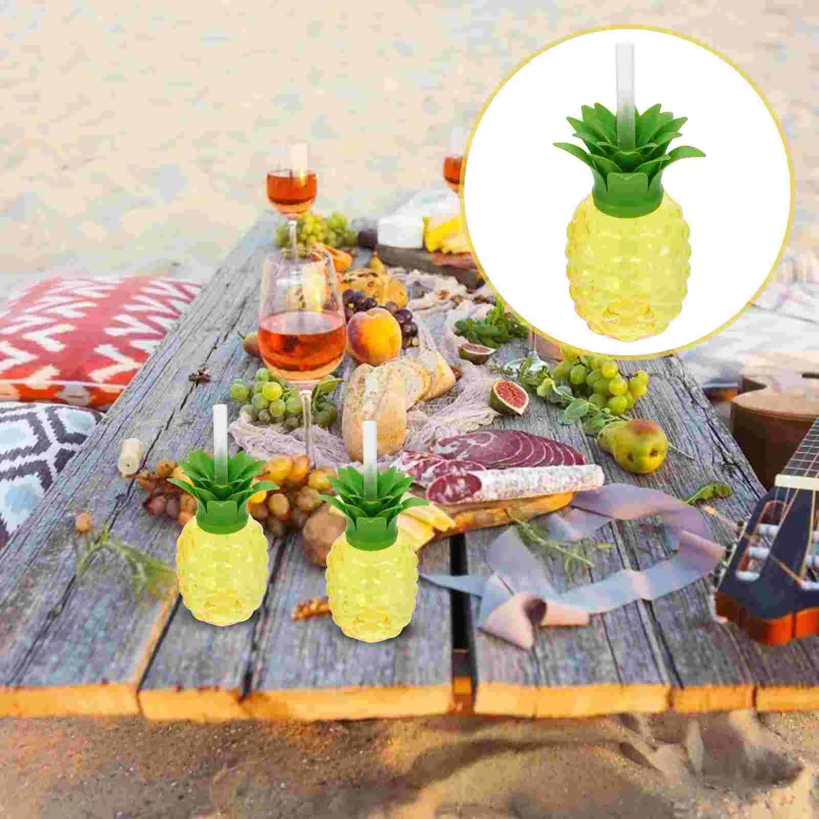 

4 Pcs Pineapple Cup Glass Carafe Lid Party Favors Beach Cups Plastic Hawaiian Style Child