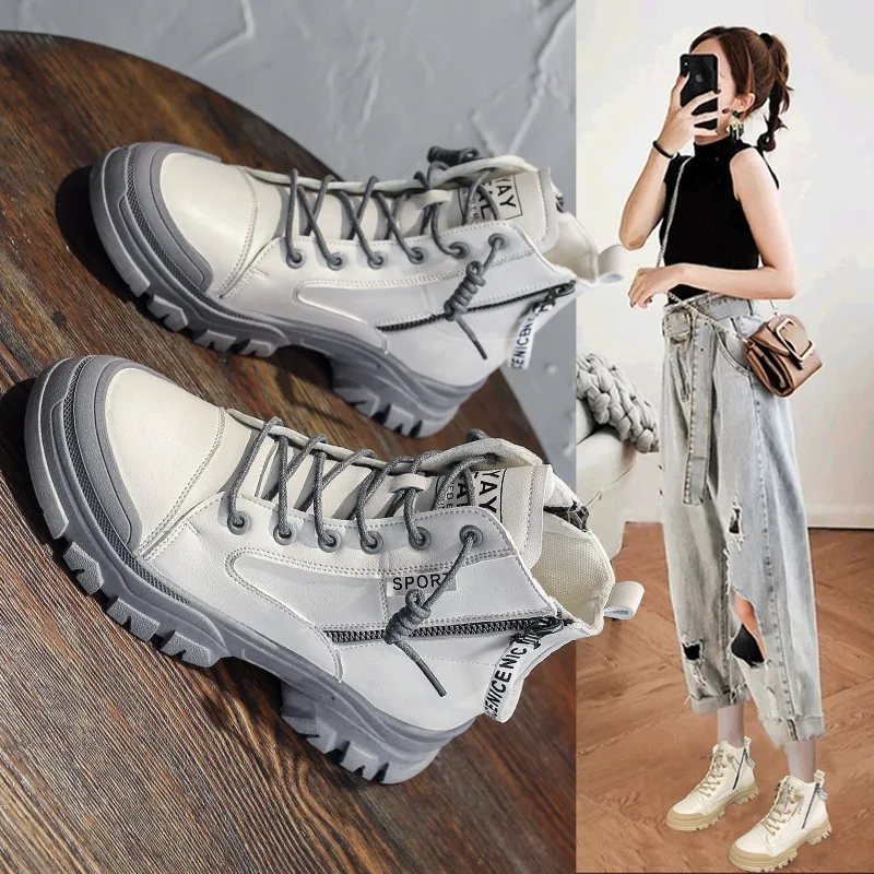 

Женские ботильоны из натуральной кожи, на платформе и каблуке, дизайнерские спортивные ботинки, роскошная обувь на резиновой подошве, 2022