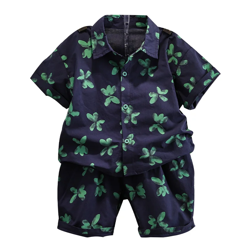 

Children's Garment Summer Boys Short Sleeve Shirt Cotton Print Flowers Tops + Pants Sets 2-8 Years Baby Boys Shorts Casual Suits