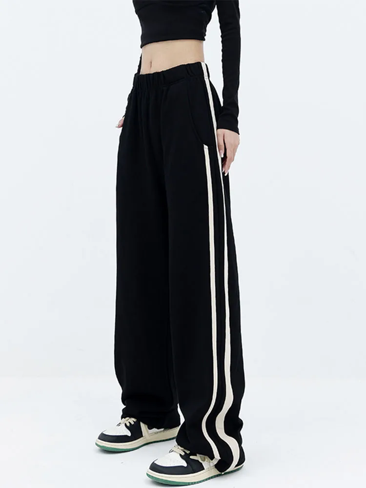 

Harajuku Side Stripe Casual Womens Joggers Sweatpants Elastic Low Waist Hippie Baggy Trousers Street Style Straight Pants Y2K