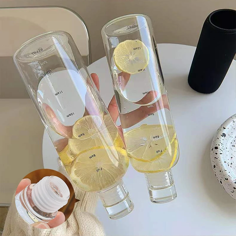 Модная стеклянная бутылка для воды объемом 500 мл и маркер времени Герметичная