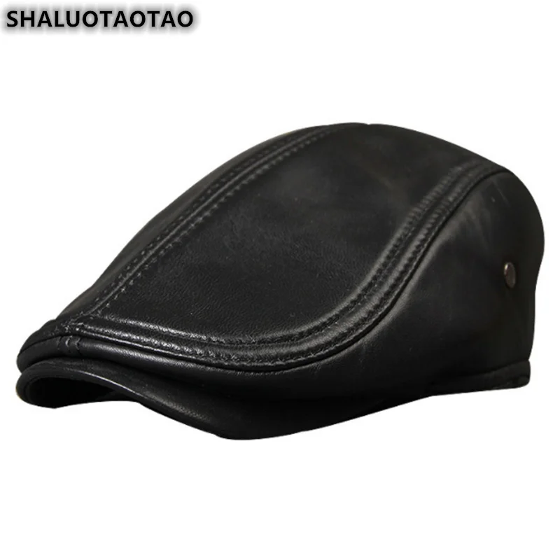 

New Genuine Leather Hat Winter Hats Men Leather Hat Fashion Sheepskin Berets Leisure Warm Tongue Caps Snapback Cap Casquette