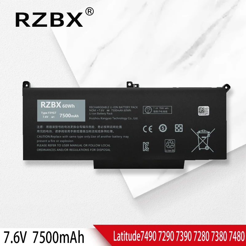 

RZBX F3YGT Laptop Battery for Dell Latitude 12 7000 E7280 E7290 E7380 E7390 E7480 E7490 P73G001/002 2X39G DJ1J0 DM3WC 7.6V 60WH