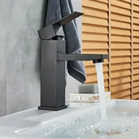 Basin Sink Bathroom Faucet Deck Mounted Hot Cold Water Basin Mixer Taps Black Lavatory Sink Tap