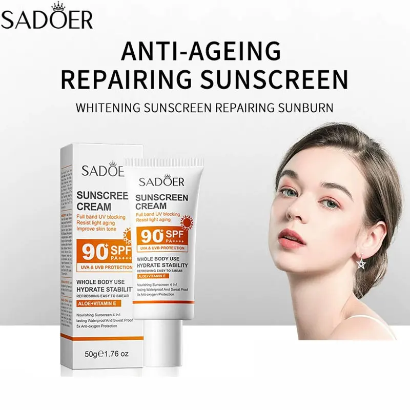 Фото SADOER SPF 90+ Солнцезащитный крем для лица, защита для всего тела, устойчивый к солнечному УФ-излучению, восстанавливающий солнечный блокатор, солнцезащитный крем для лица №4
