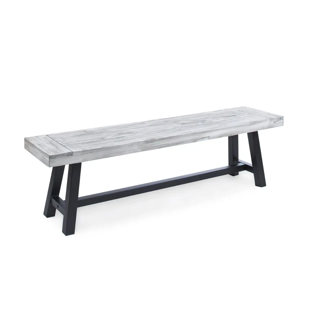 

GDF Studio Bowman Outdoor Acacia Wood Bench, Sandblasted Light Gray
