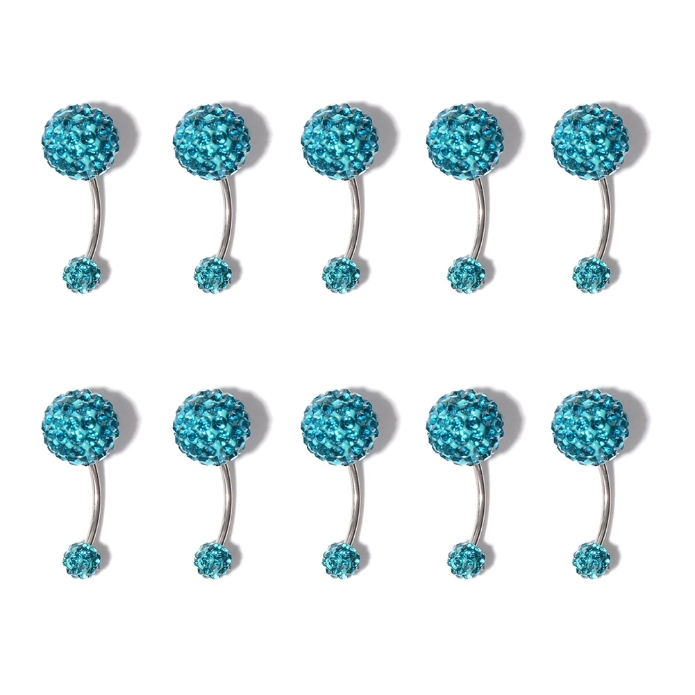 

20pcs Wholesale Belly Button Rings Navel Piercing Bar Double Crystal Head Stainless Steel Cubic Zirconia Stone Body Jewelry