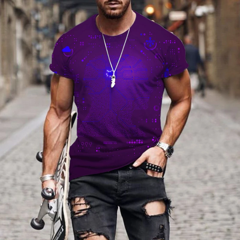 

2022 New AI technology illustration Men's Creative Men's T-shirt Short Sleeve 3D Top Oversized Breathable Punk T-shirt