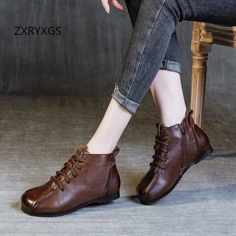 ZXRYXGS женские ботинки из воловьей кожи одна обувь новинка 2025 осенне-зимние удобная