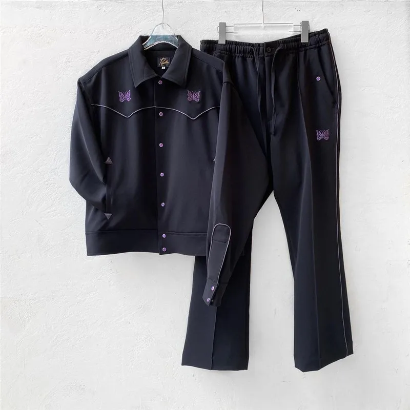 

Butterfly Embroidered AWGE Trousers Inside Tag Label NEEDLES PIPING COWBOY Pants Men Women Needles AWGE Sweatpants