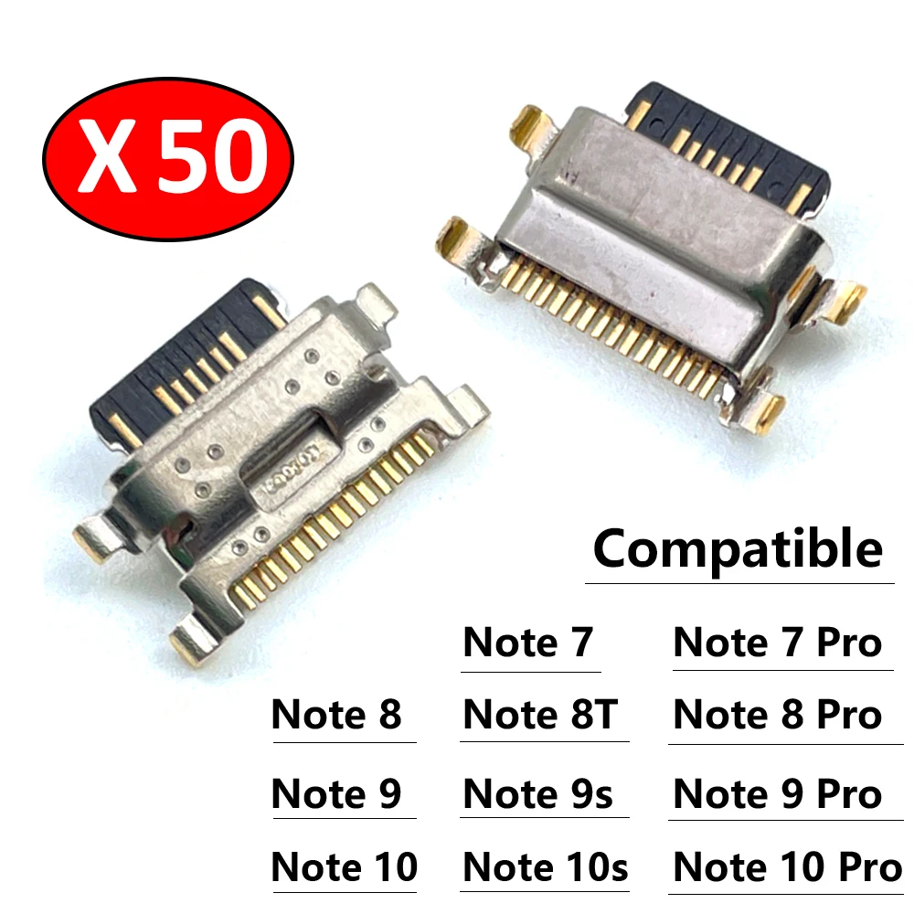 50Pcs USB ชาร์จพอร์ต Connector Charge แจ็คปลั๊ก Socket Plug Dock สำหรับ Xiaomi Redmi หมายเหตุ7 8 8T 9 9S 10 10S Pro