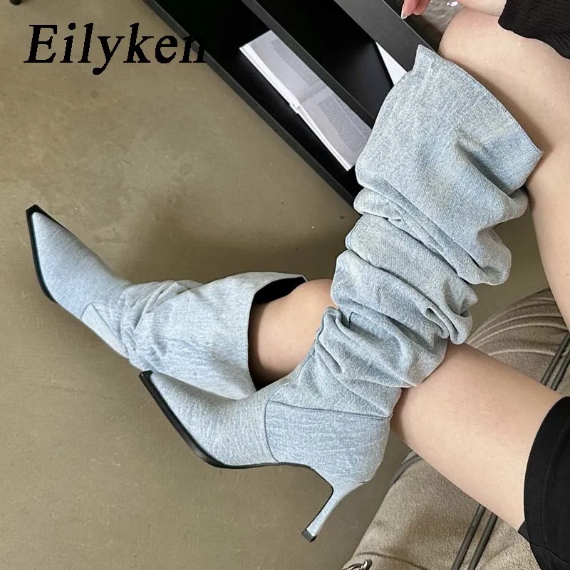 

Eilyken Street Style Denim Ladies Over the Knee Boots Pointed Toe Modern Long Women Booties 2024 Autumn Winter Female Shoes