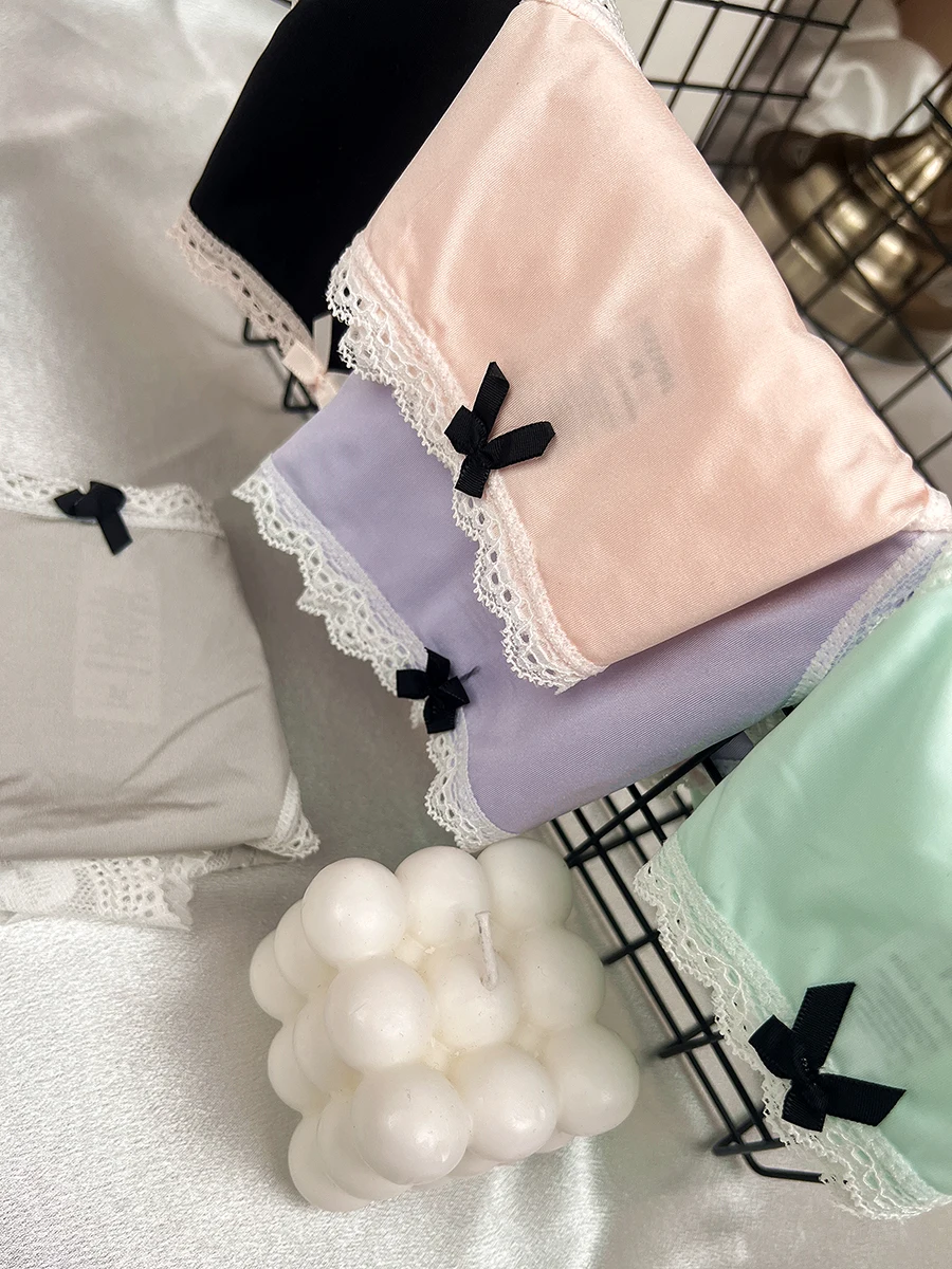 Low Waist Cream Lace Underwear Women Seamless Ice Silk Thin Sweet Girl Student Comfortable Cotton Crotch Briefs