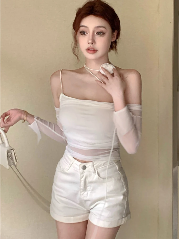 

Style Girls Summer Creativity Chic Women Korean Hot Leisure Camisole Cropped Slim Sexy Personality Asymmetrical All-match Design