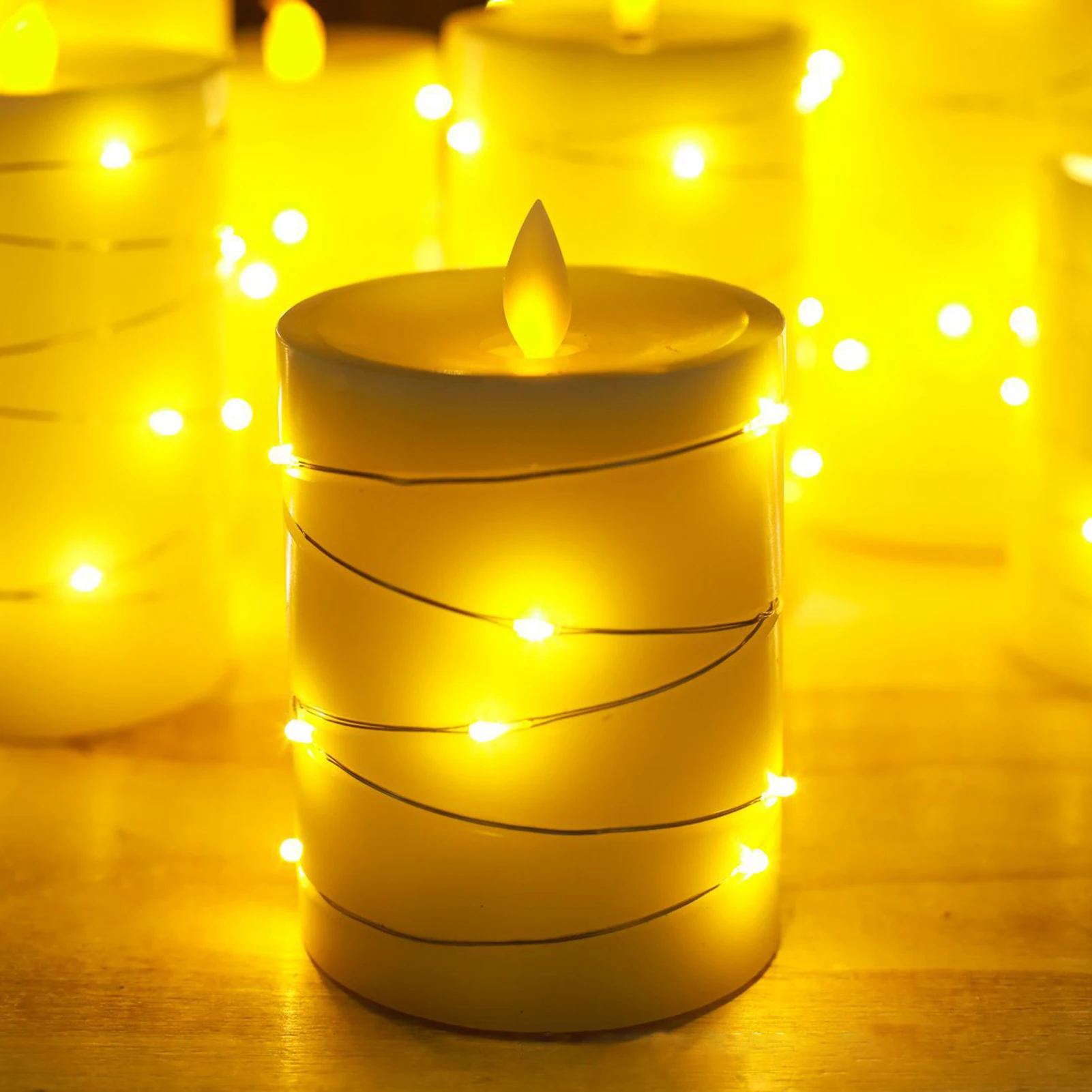 

Свечи 3 шт. мерцающие беспламенные с витой гирляндой набор с регулируемой яркостью для уживечерние ринки свадьбы рождества украшение