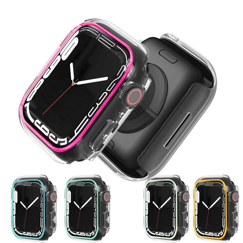 

Luminous Transparent Cover for Apple Watch 7 45mm 41mm Protective Case Anti-knock Frame Bumper For iWatch Series 7 Accessories