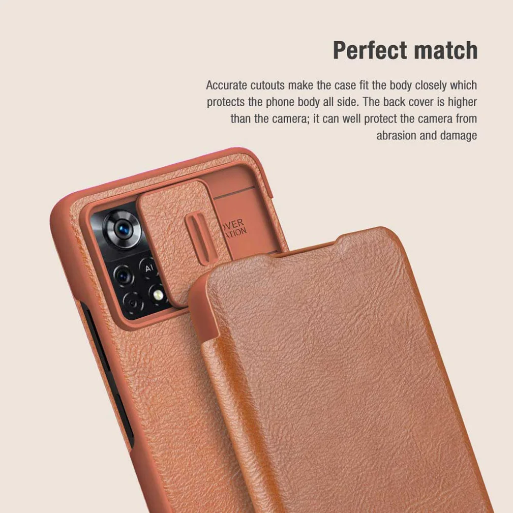 For Xiaomi Poco X4 Pro 5G Case NILLKIN Qin Pro Leather Flip Book Case Slide Lens PC+TPU Shell For Xiaomi Poco X4 Pro 5G Cover