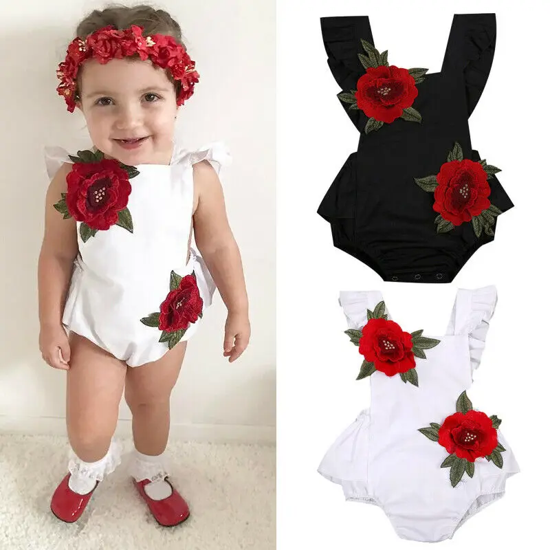

Baby Girl Flower Floral Bodysuits Ruffle Rompers 0-24M Newborn Infant Toddler Summer Casual Backless Jumpsuit Sunsuit Outfits