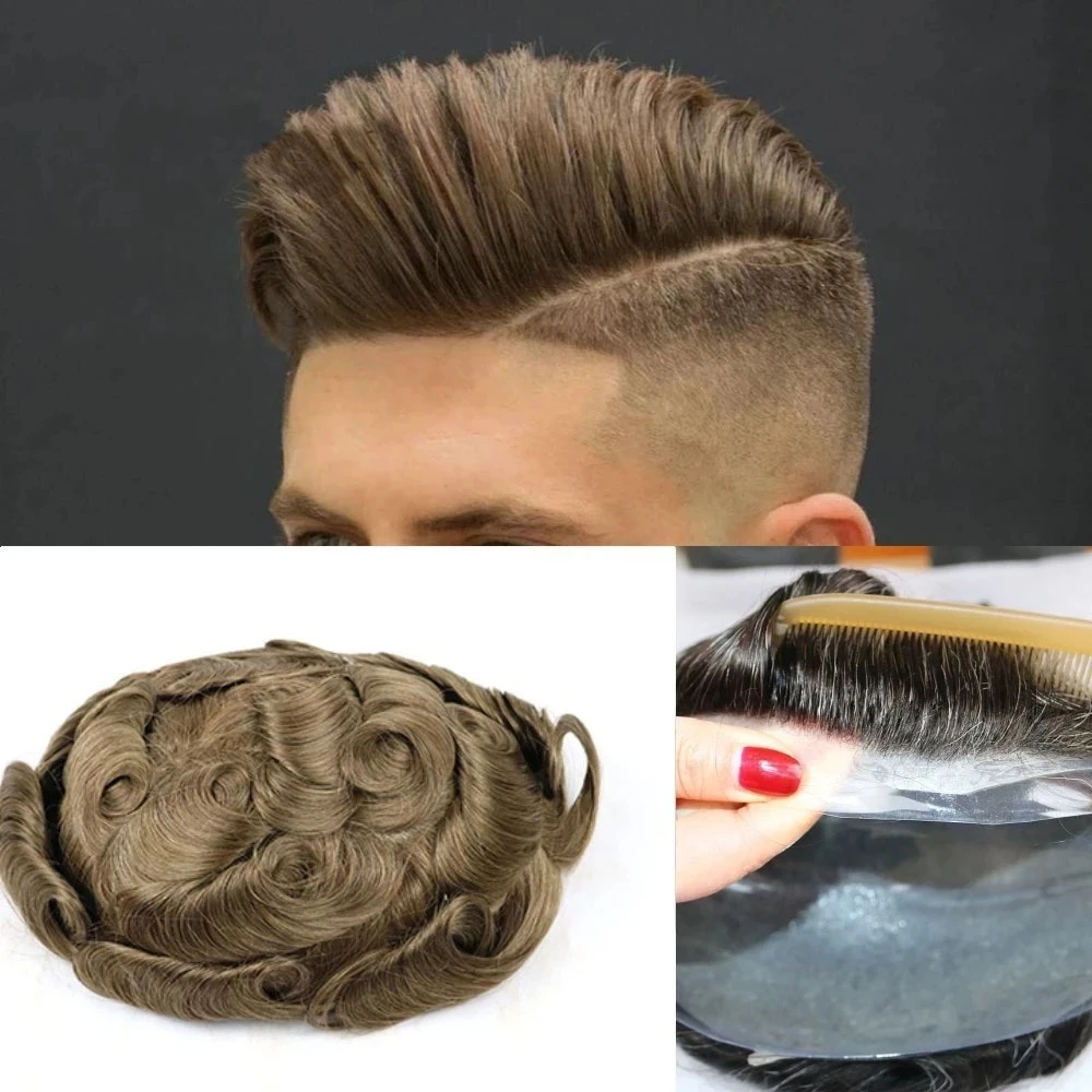 

Full Pu Super Ash Blonde Thin Skin Man Toupee 100% Human Hair Durable Hairpiece Replacement System Male Prosthesis Men Wigs