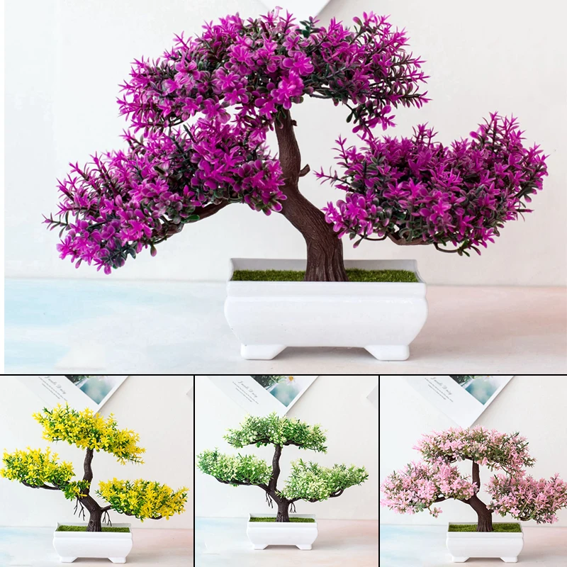 

Мини-искусственные растения, бонсай, Маленькие искусственные деревья, горшки, искусственные цветы, офисный стол, искусственный Декор для дома и сада