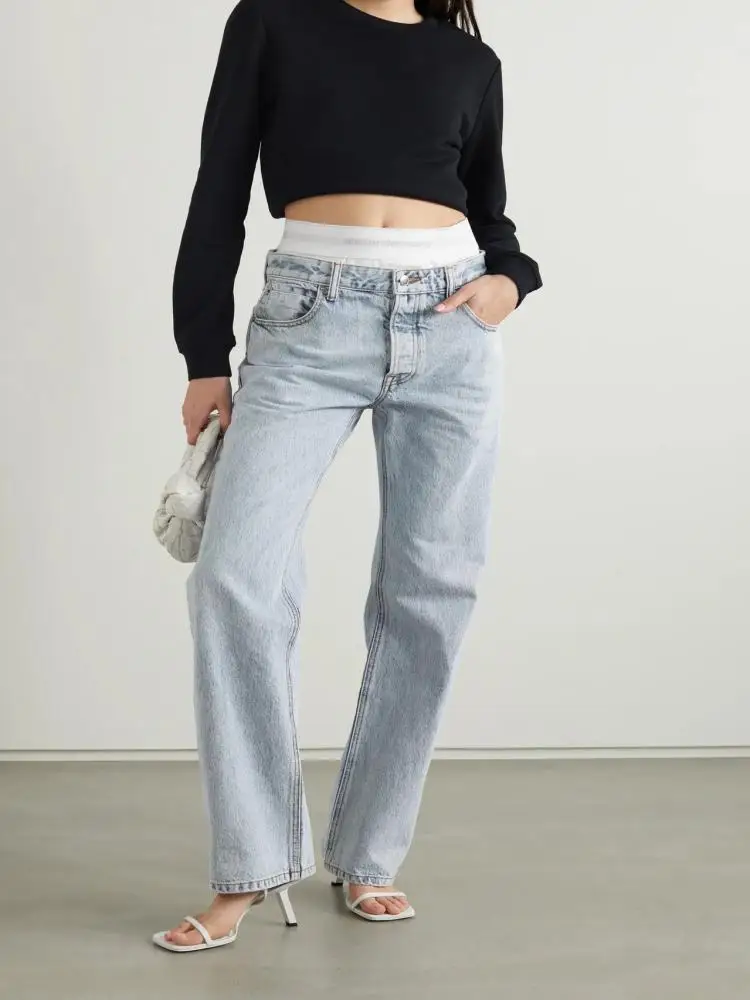 

High Waist Office Wear Straight Pants 2022 Women Jeans Baggy Large Femme Vintage Wash Blue Jeans Female Trousers Fashion Pants