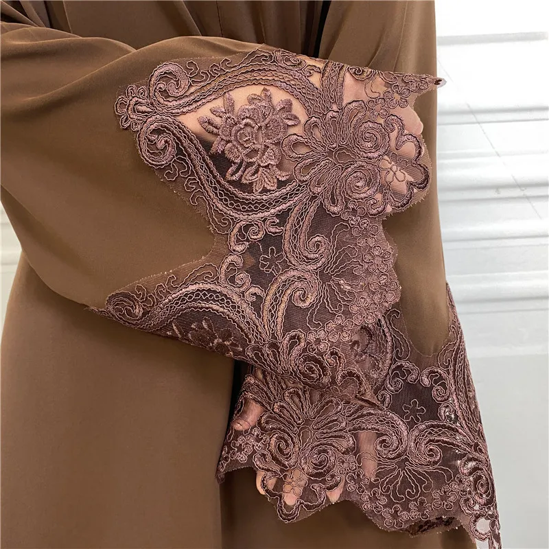 2023 New Muslim Women's Outfit Solid Color Simple Style Lace Long Sleeve Zipper Dress Abaya Dress Vestidos Arabes Dubai Y Turcos
