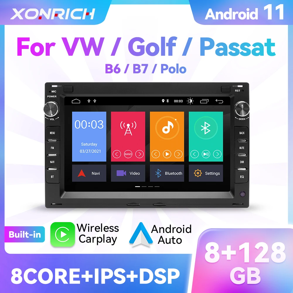 Автомобильный радиоплеер Carplay Android 11 128 ГБ для VW PASSAT B5 MK4 MK5 SHARAN Jetta Bora Polo TRANSPORT T5 CITI