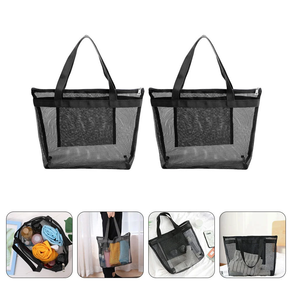 

2 Pcs Mesh Bag Hand Womens Single Shoulder Decorative Beach Tote Pool Bags Large Grid Reusable Capacity Shopping