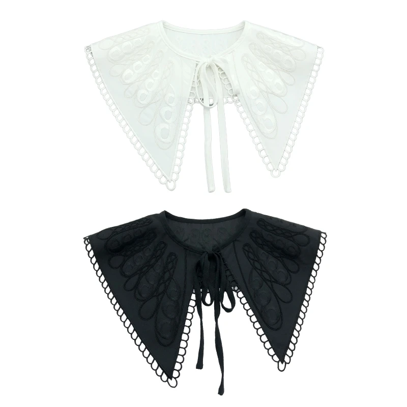 

Women Embroidered Flower Lace False Collar Hollow Out Detachable Shawl Mini Wrap