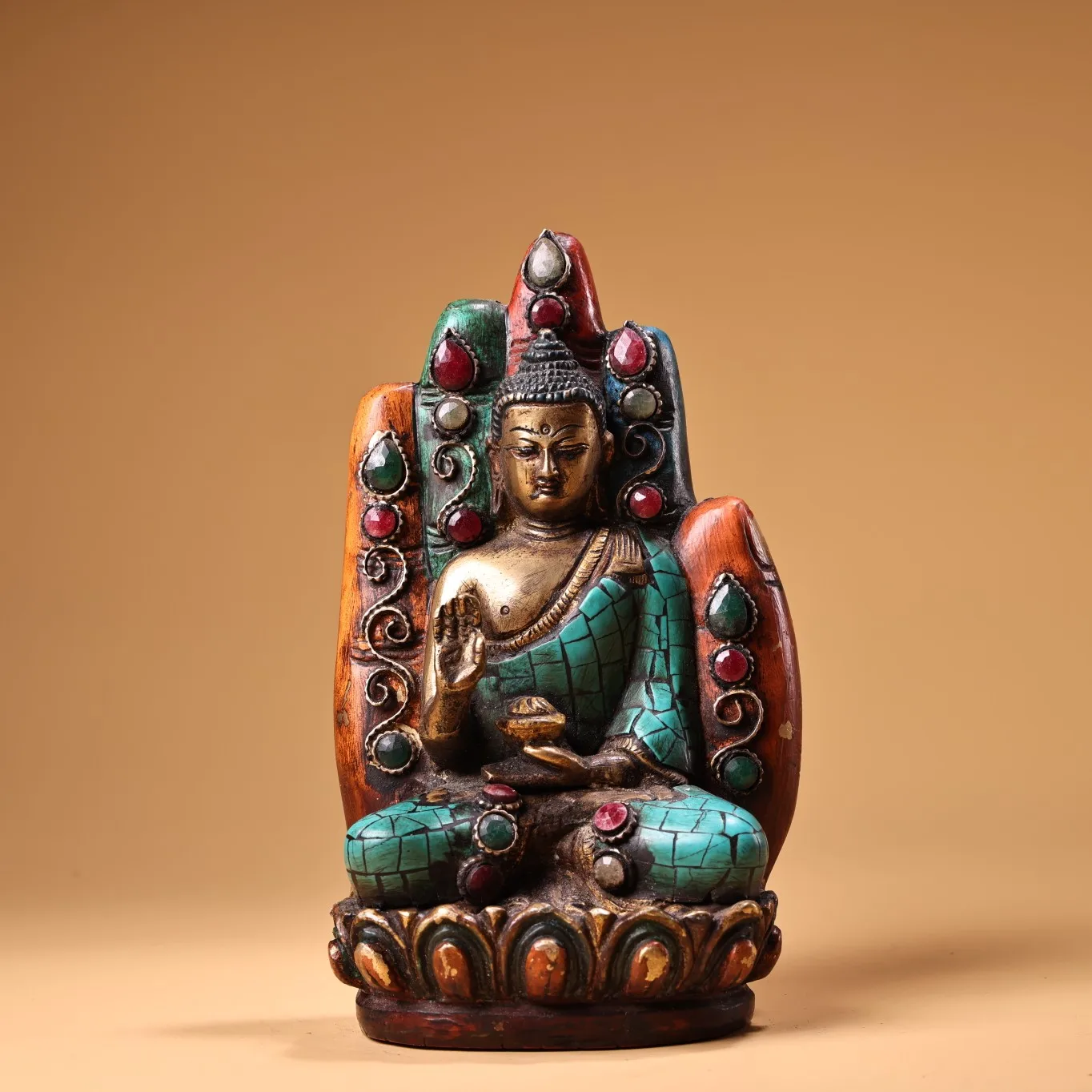 6-дюймовая коллекция тибетского храма старая бронза окрашенная контур мозаика