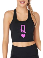 pink heart queen design breathable slim fit tank top womens fun and leisure crop tops gym vest summer camisole