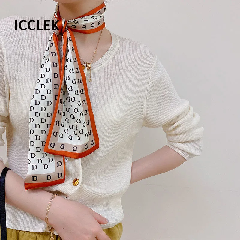 Korean fashion letter thin narrow long ribbon women's small silk scarf hair band spring and autumn decorative