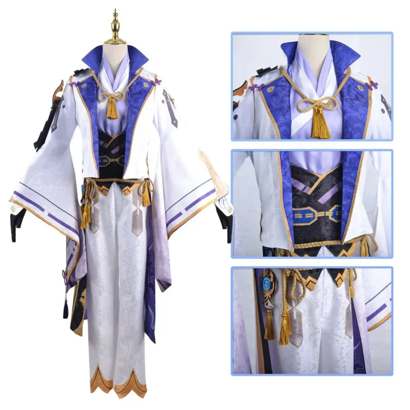 

Game Genshin Impact Kamisato Ayato Cosplay Costume Top Pants Coat Battle Uniform for Unisex Adult Kids with Wig Halloween Party