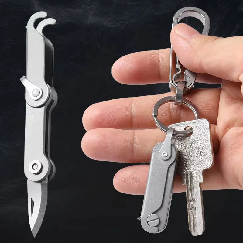MINI Titanium Folding Knife High Hardness Alloy Steel Multi-Tool Portable Key Ring Pocket Knife Self-defense Utility Tool Gift