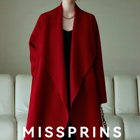 SHENGYAO Красное шерстяное пальто для женщин