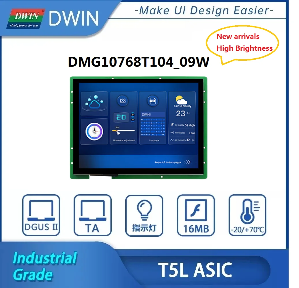 DWIN T5L UART IPS-TFT-LCD Monitor Module 10.4 Inch Touch HMI Display Industrial Grade 16.7M Colors TTL &RS232 Interface