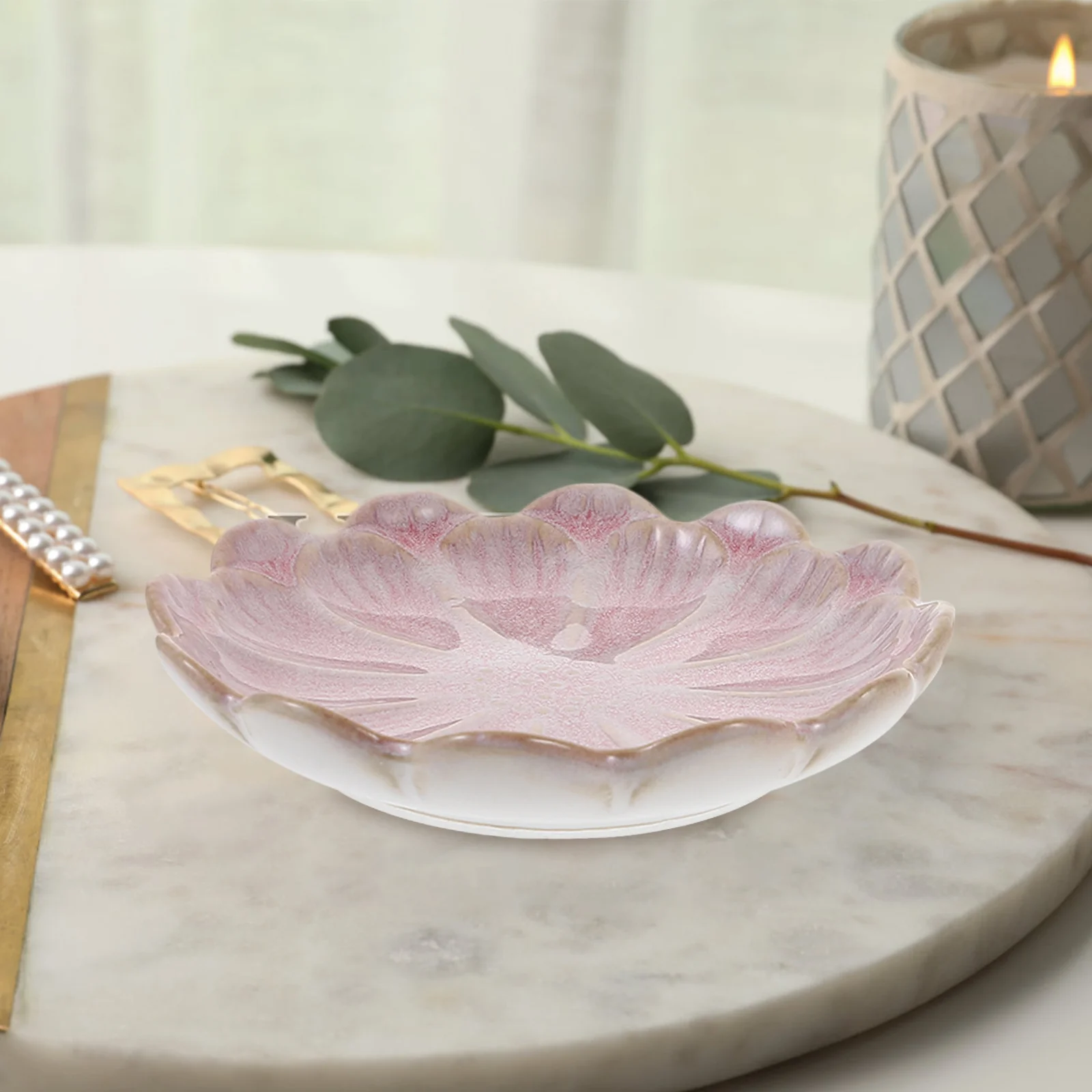 

2 Pcs Desk Tray Ceramic Jewelry Dish Trinket Dishes Plate Ring Ceramics Earring Holder Lipstick Desktop