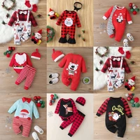 christmas winter baby boy clothes cotton letter santa claus patchwork plaid long sleeve baby bodysuit baby girl clothes 0 18m
