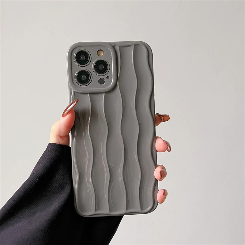 

Grey Ripple Wave Line Art Shockproof Case For iPhone 11 13 12 14 Pro Max 14 Plus Soft Phone Cover