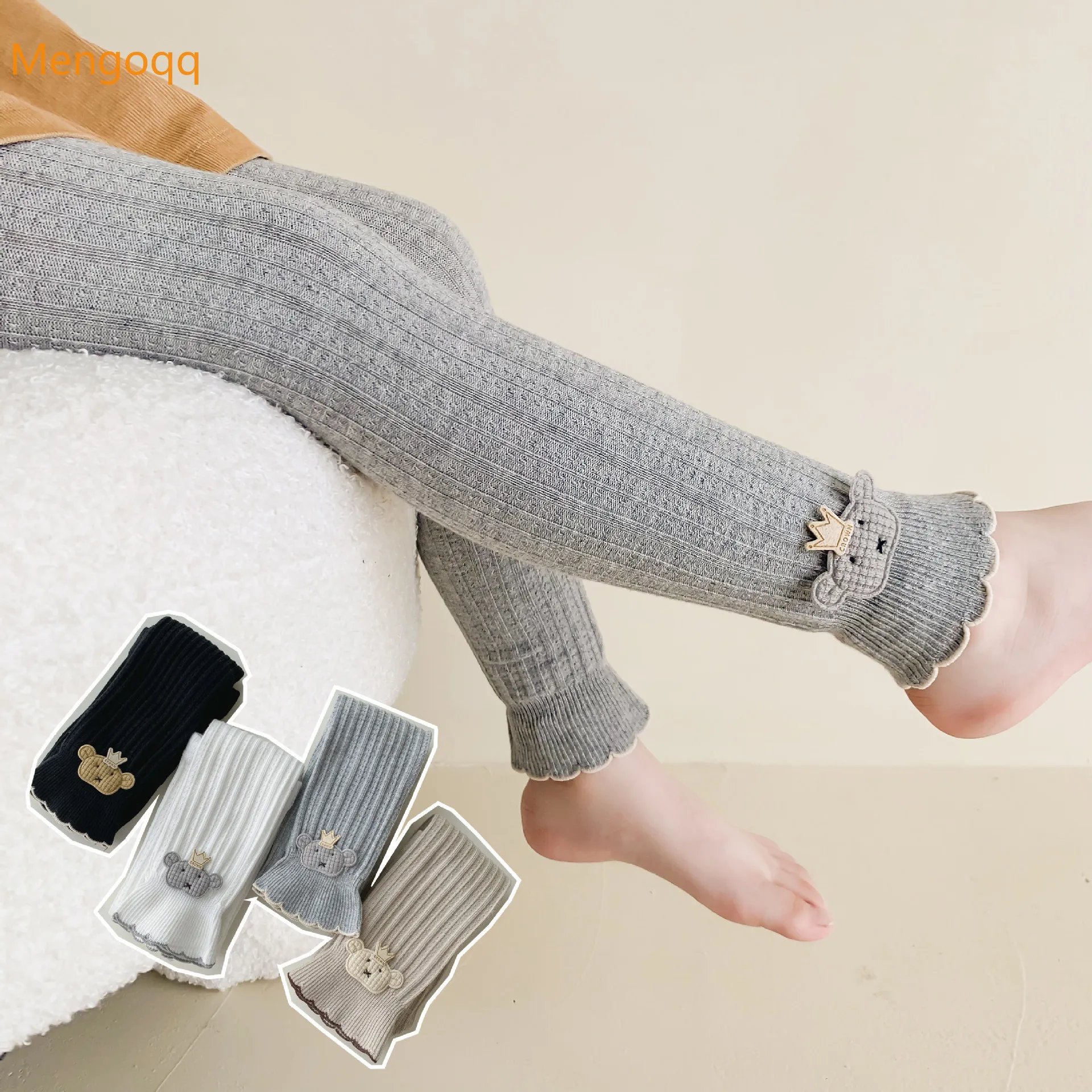 

2022 Autumn New Girls Nine-point Crown Bear Children Socks and Pants Spring Fashion Elastic Bottoming Trousers 1-12Y