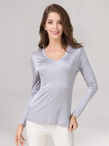 SuyaDream Женская шелковая футболка  V-образный вырез