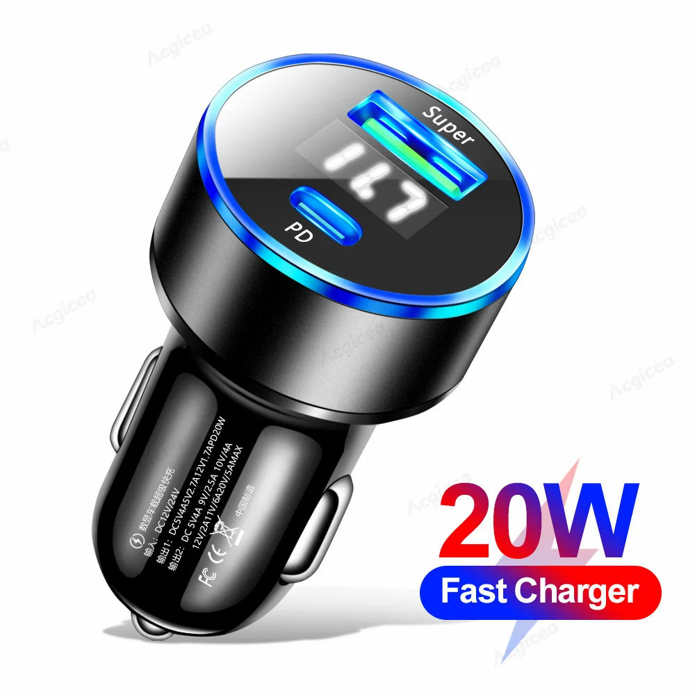 

PD 20W Car Charger Fast Charging Type C Phone Charger QC3.0 Universal Adapter For IPhone 14 13 Huawei Samsung USB Charger in Car